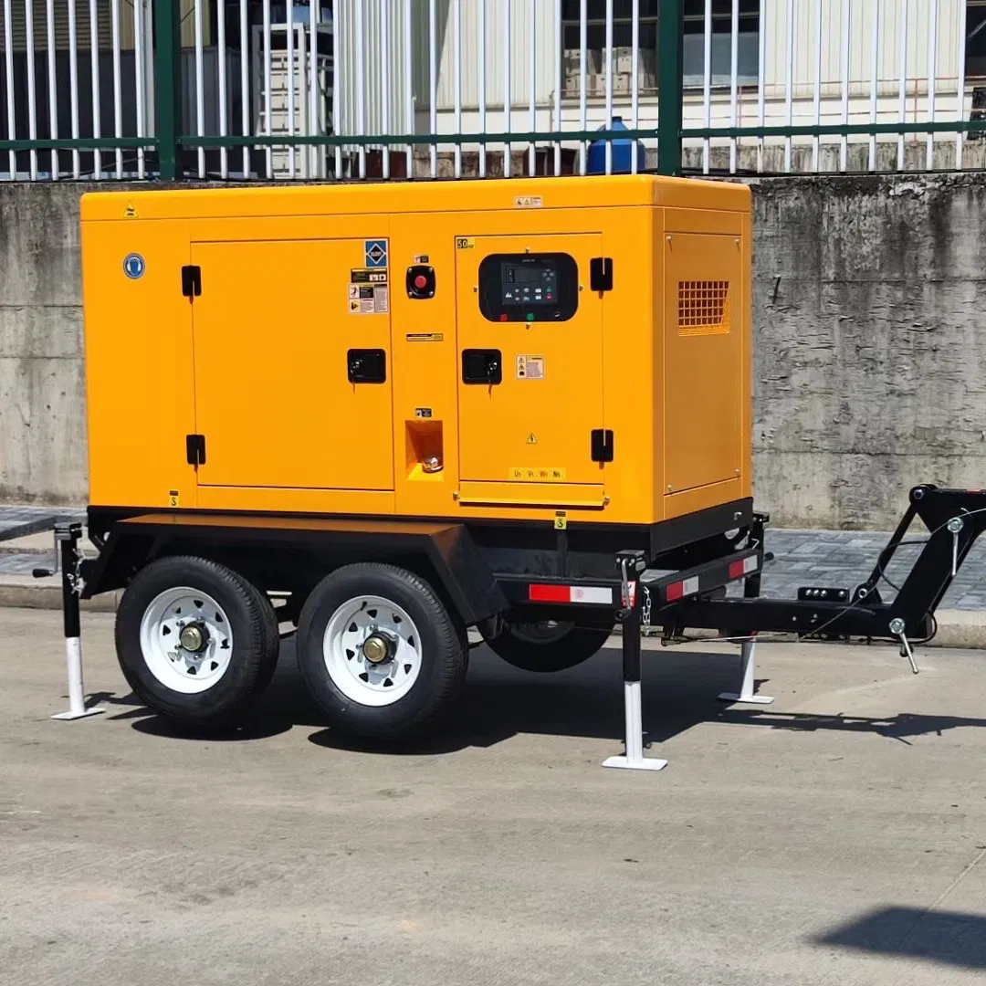 20kVA مولد ديزل متنقل صامت مثبت على مقطورة مع نظام تبريد بالماء 30kw, 40kw, 50kw مولد محمول 50kw مولد ديزل