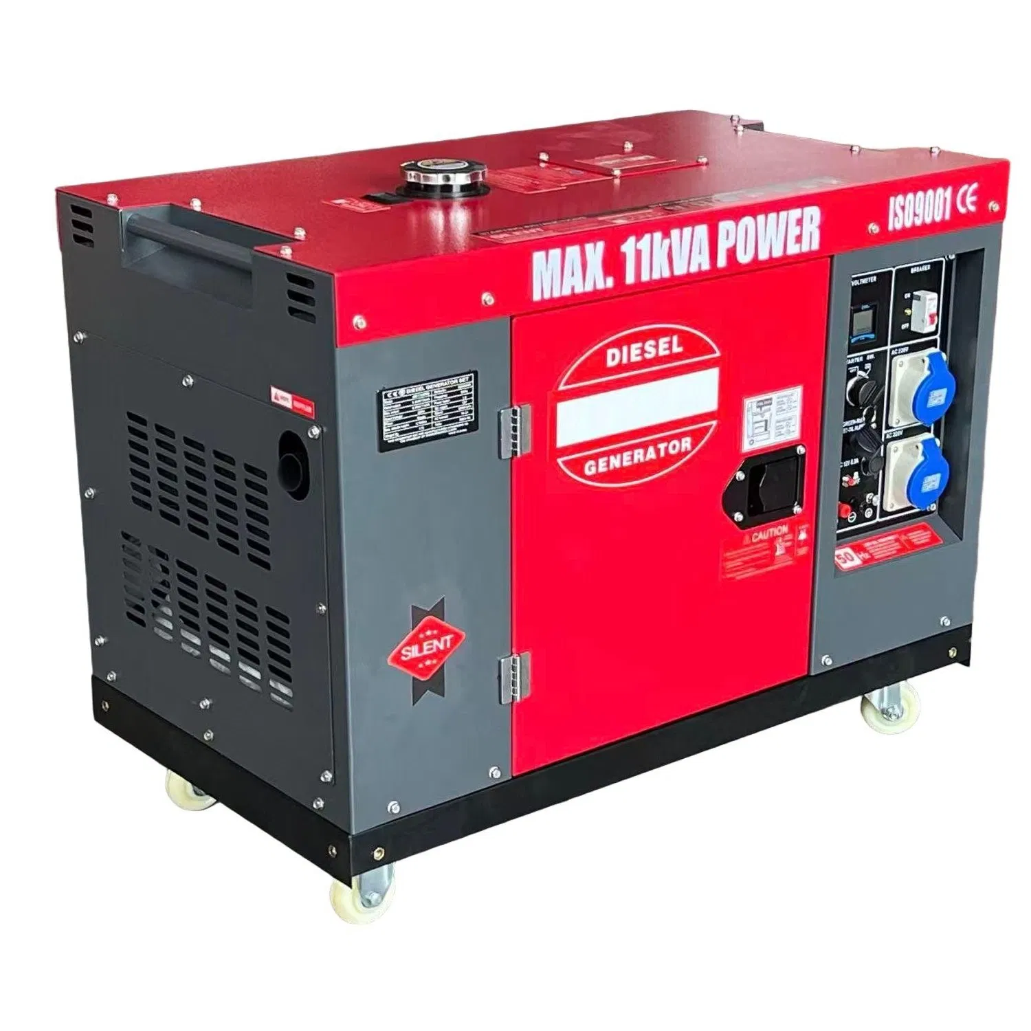 9kw 12kVA مولد صامت ثلاثي الطور أحادي الطور 220V 50Hz 60Hz مبرد بالماء بدء كهربائي ضوضاء منخفض محمول احتياطي صناعي مولد طاقة ديزل CE