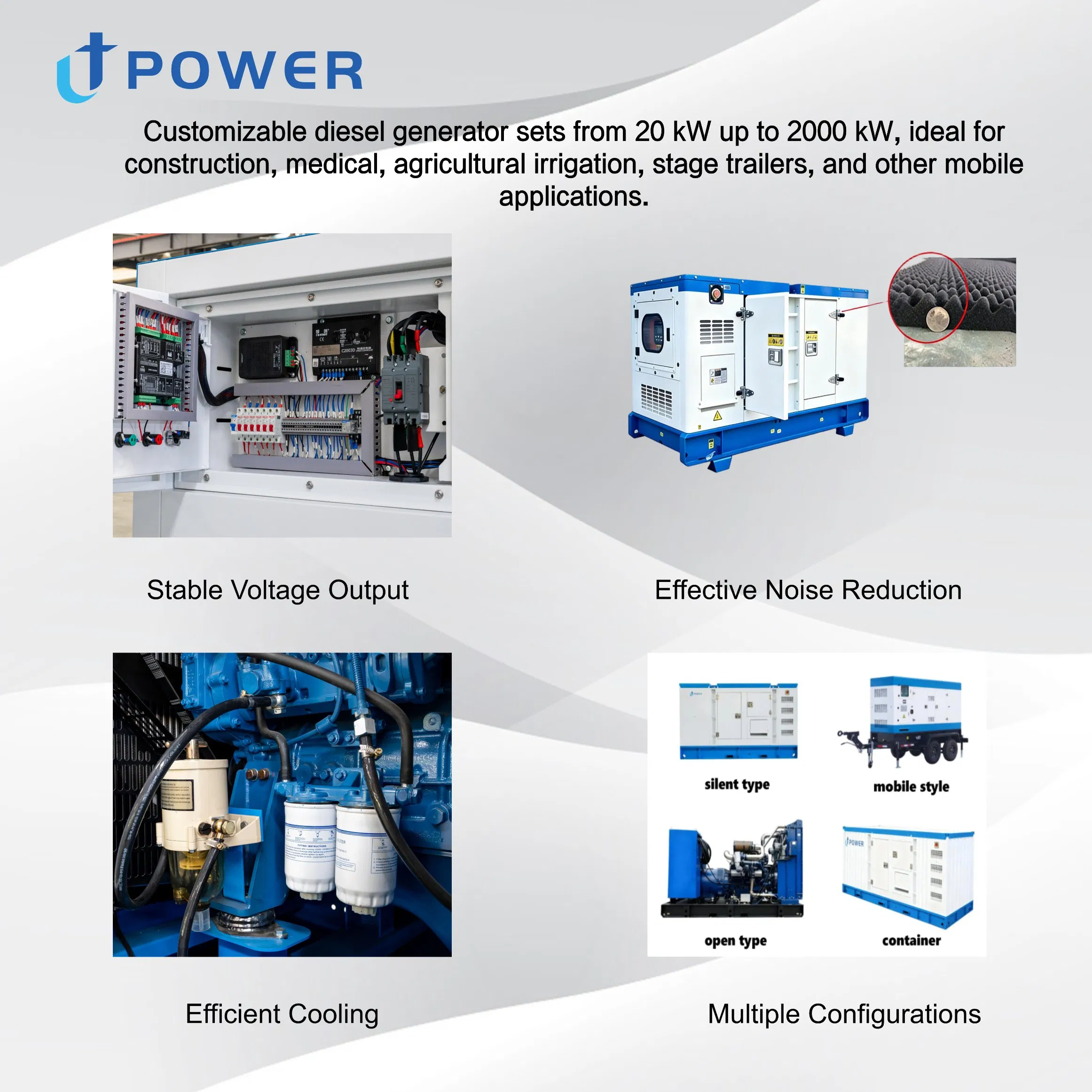 مولد ديزل مثبت على مقطورة 50kVA 100kVA مجموعة مولدات متنقلة لموقع البناء مشروع بناء