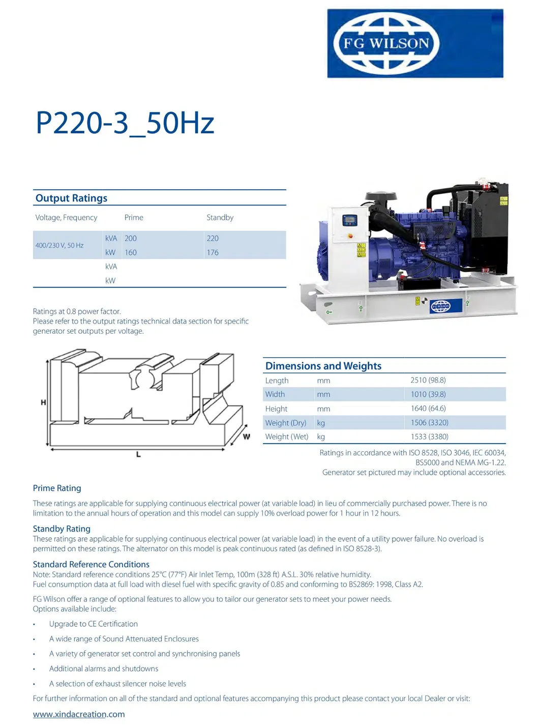 ويلسون P220-3 طاقة احتياطية 200kVA-50Hz, مجموعة مولدات ديزل بمحرك بيركنز