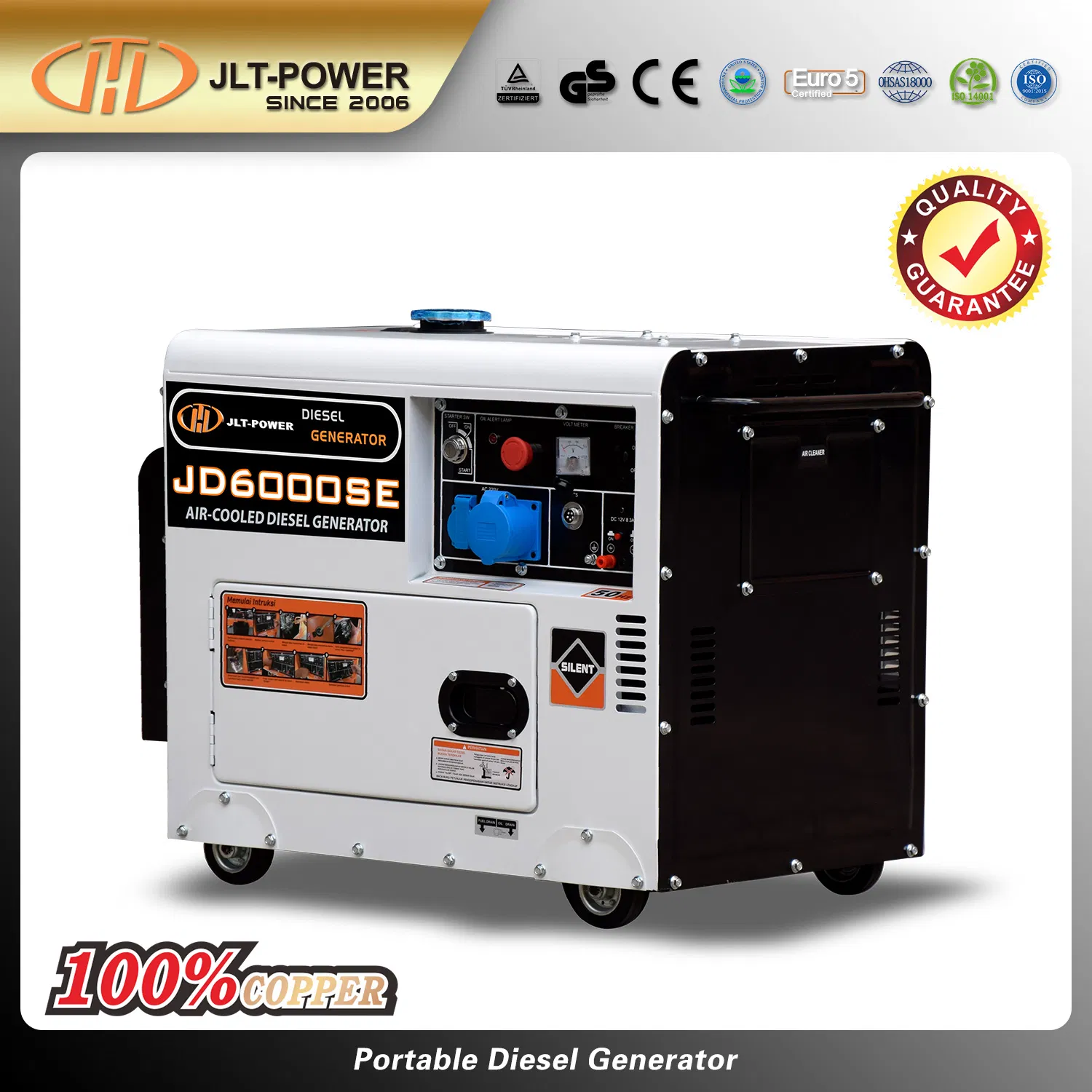 مولدات ديزل فائقة الصمت مصنوعة بالكامل من النحاس 4.5kw إلى 15kw مبردة بالهواء 6kva 8kva 10kva 12kva مولدات 110v 220v 380v 50hz 60hz