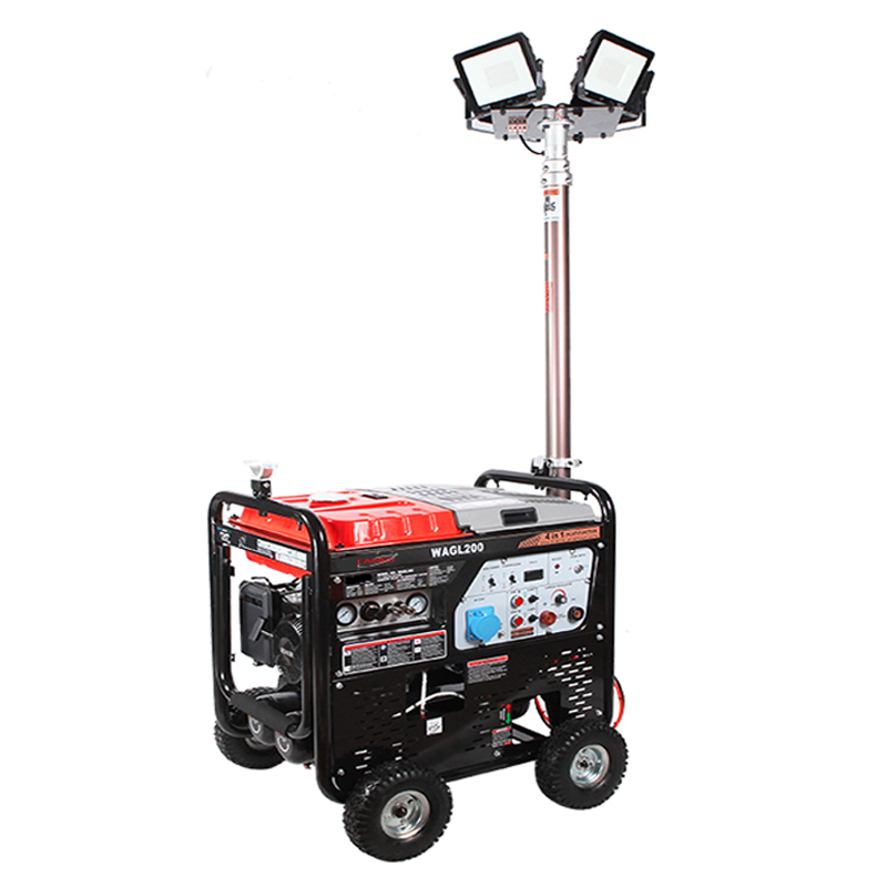 5kw 5kVA 4 في 1 برج إضاءة مولد لحام محمول 180 آلة لحام ديزل AMP برج إضاءة