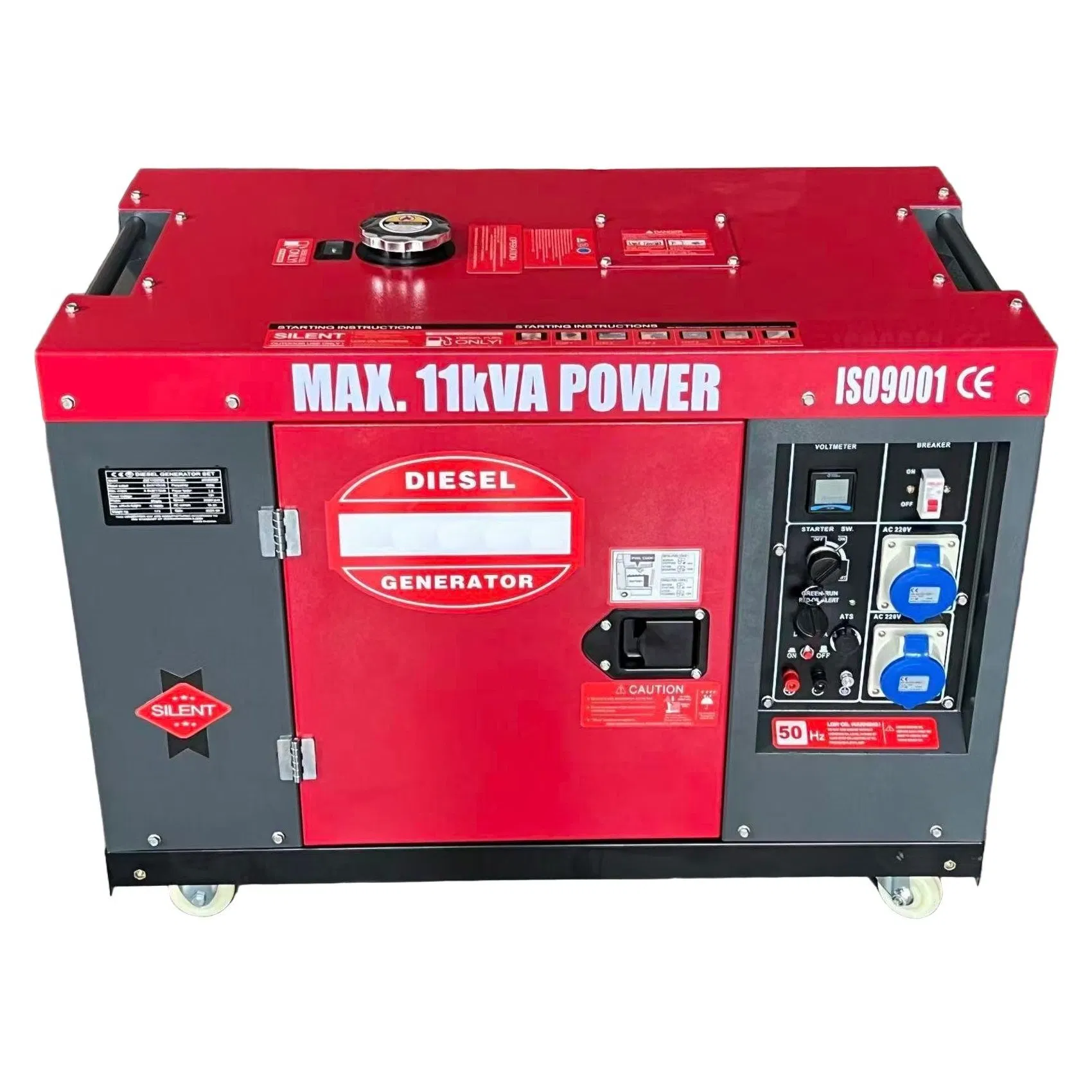 9kw 12kVA مولد صامت ثلاثي الطور أحادي الطور 220V 50Hz 60Hz مبرد بالماء بدء كهربائي ضوضاء منخفض محمول احتياطي صناعي مولد طاقة ديزل CE