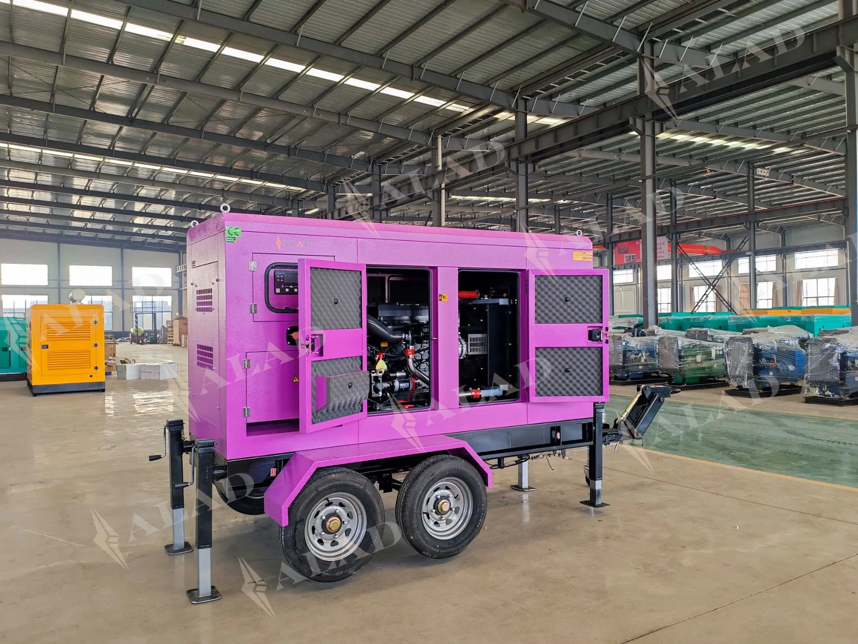 برج إضاءة متنقل مولد ديزل على مقطورة 80kw70kw 100kw120kVA