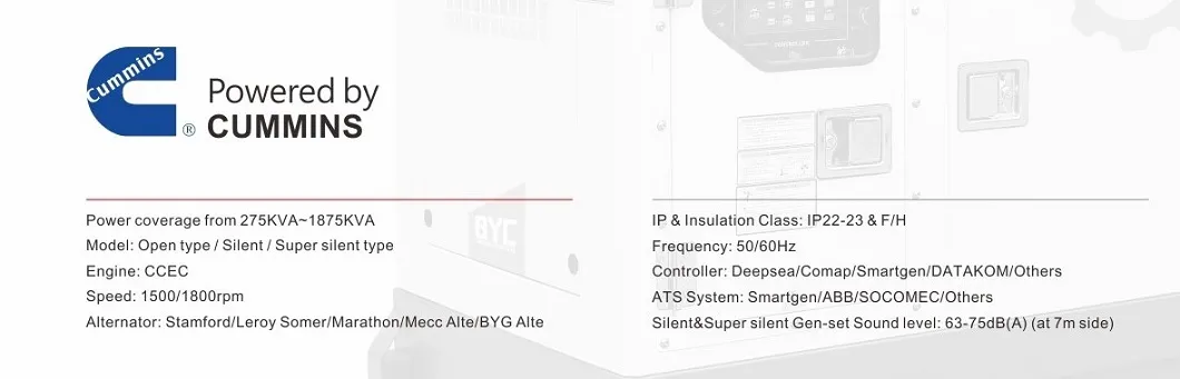 مولد ديزل مزود بالطاقة من نوع ATS مع نظام تبريد مائي من كمنز نوع مفتوح وصامت 375kVA