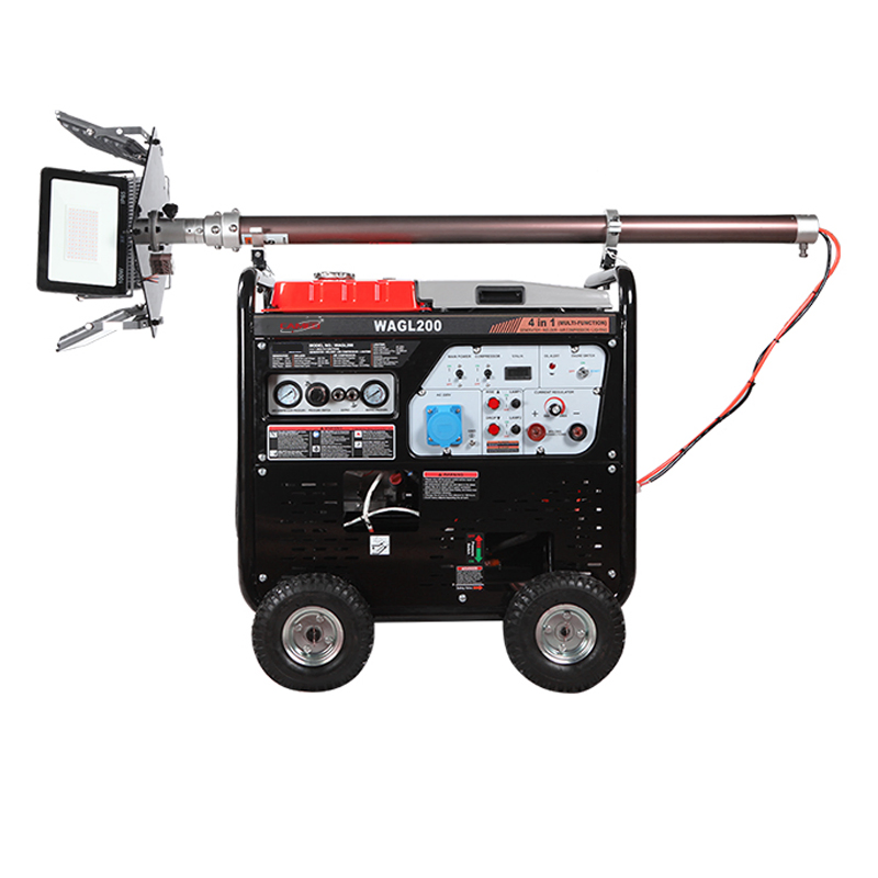 5kw 5kVA 4 في 1 برج إضاءة مولد لحام محمول 180 آلة لحام ديزل AMP برج إضاءة