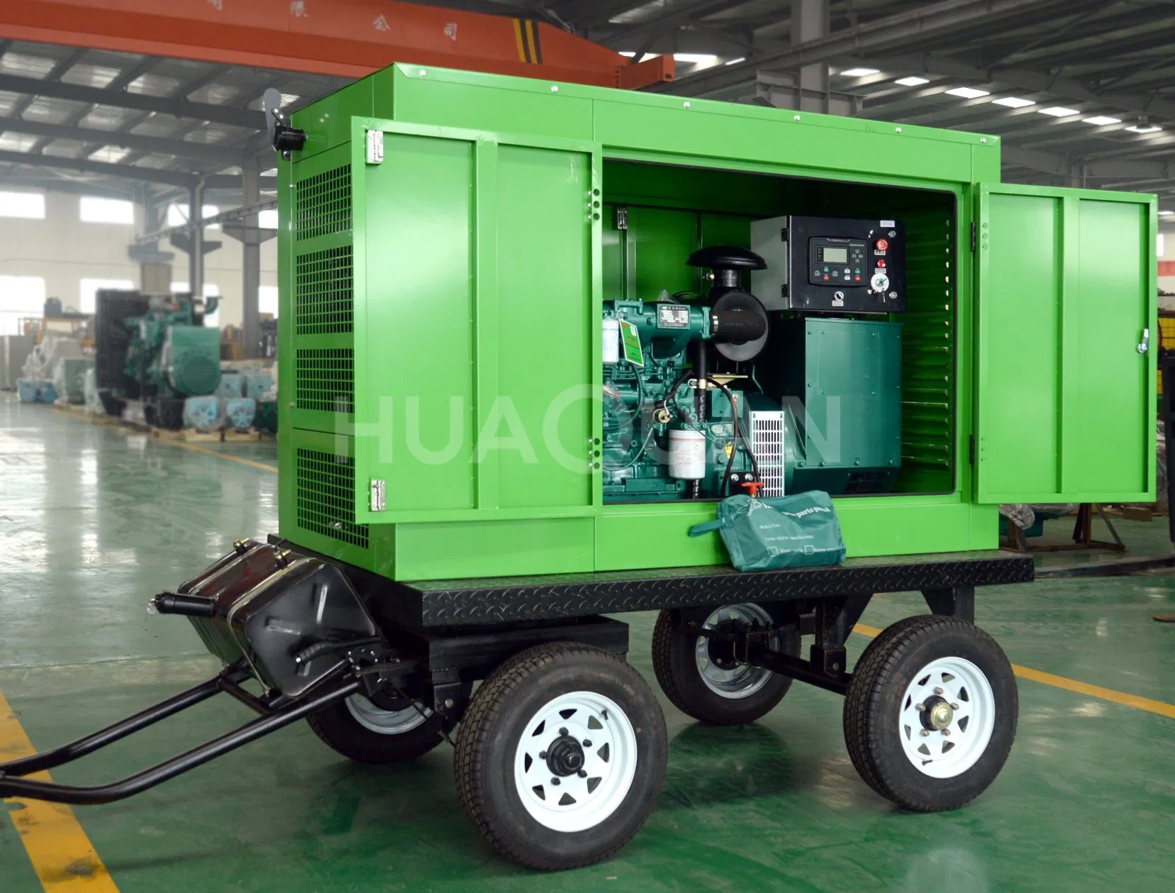 مولد ديزل مثبت على مقطورة متنقلة 32kVA 38kVA 50kVA 75kVA 95kVA 125kVA 150kVA مولدات كهربائية بعربة