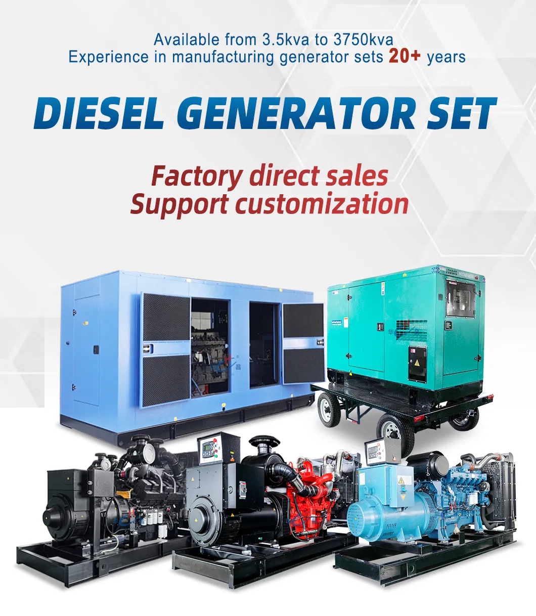 محرك كامينز بيركنز ويشاي 10kVA 15kVA 20kVA 50kVA 100kVA 150kVA 350kVA 400kVA مبرد بالماء 3-Phase مجموعة مولدات ديزل صامتة للطاقة الاحتياطية