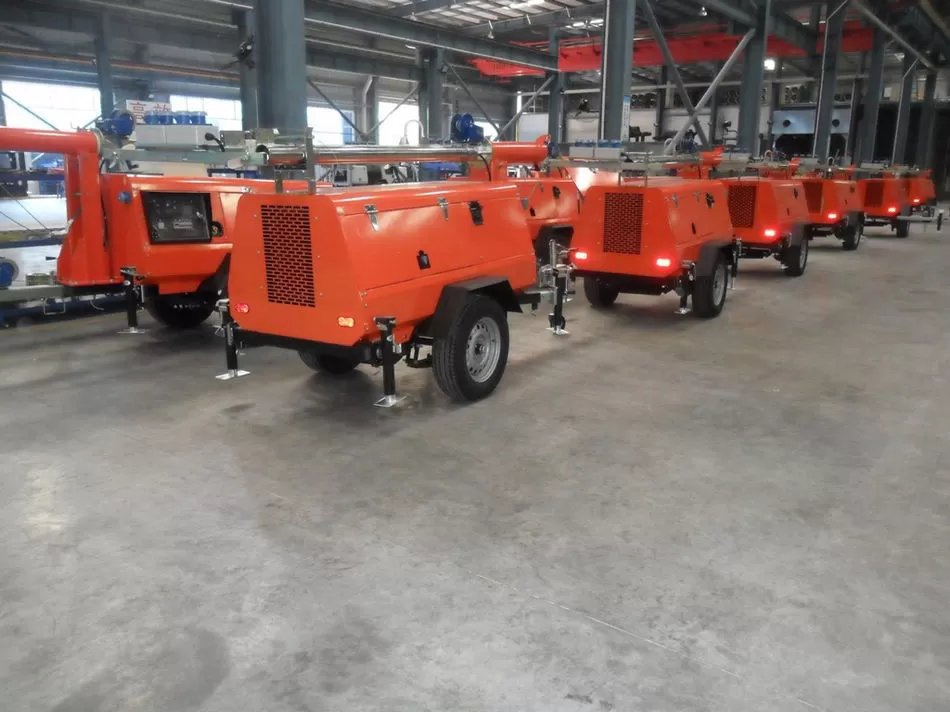 4*1000W برج إضاءة محمول عالي الضوء يعمل بواسطة مولد ديزل أو كهرباء المدينة