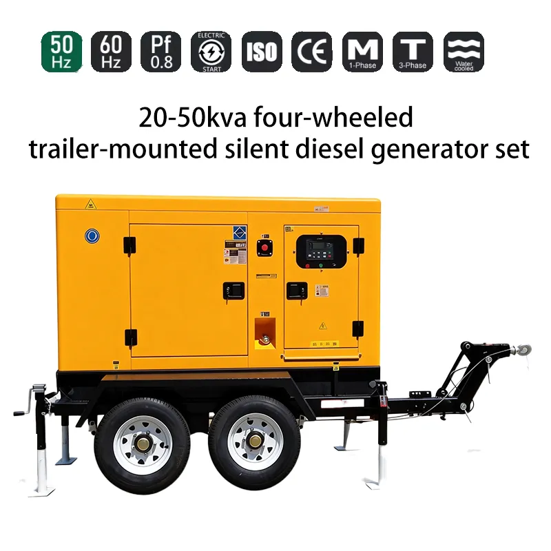 20kVA مولد ديزل متنقل صامت مثبت على مقطورة مع نظام تبريد بالماء