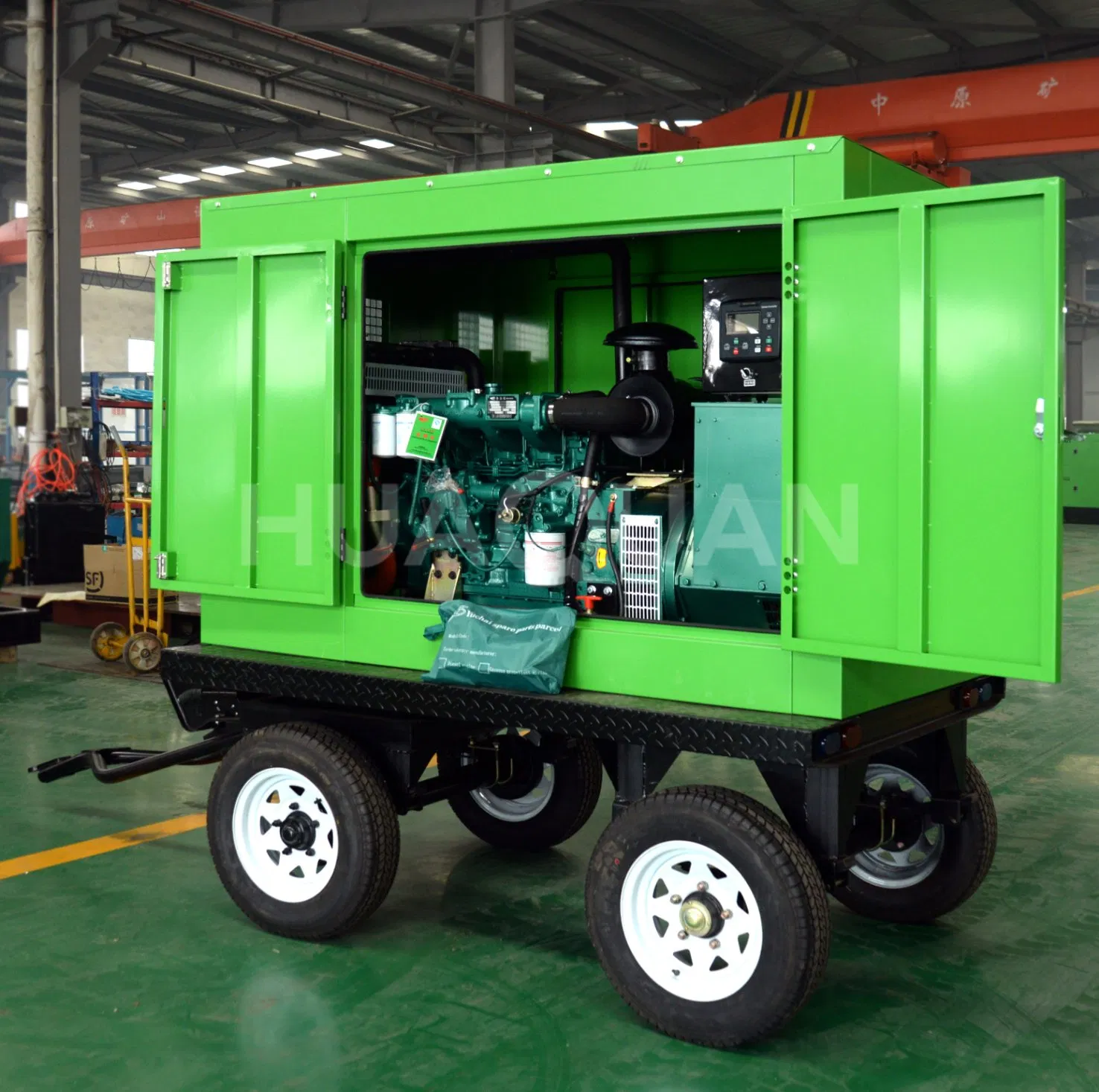 مولد ديزل مثبت على مقطورة متنقلة 32kVA 38kVA 50kVA 75kVA 95kVA 125kVA 150kVA مولدات كهربائية بعربة