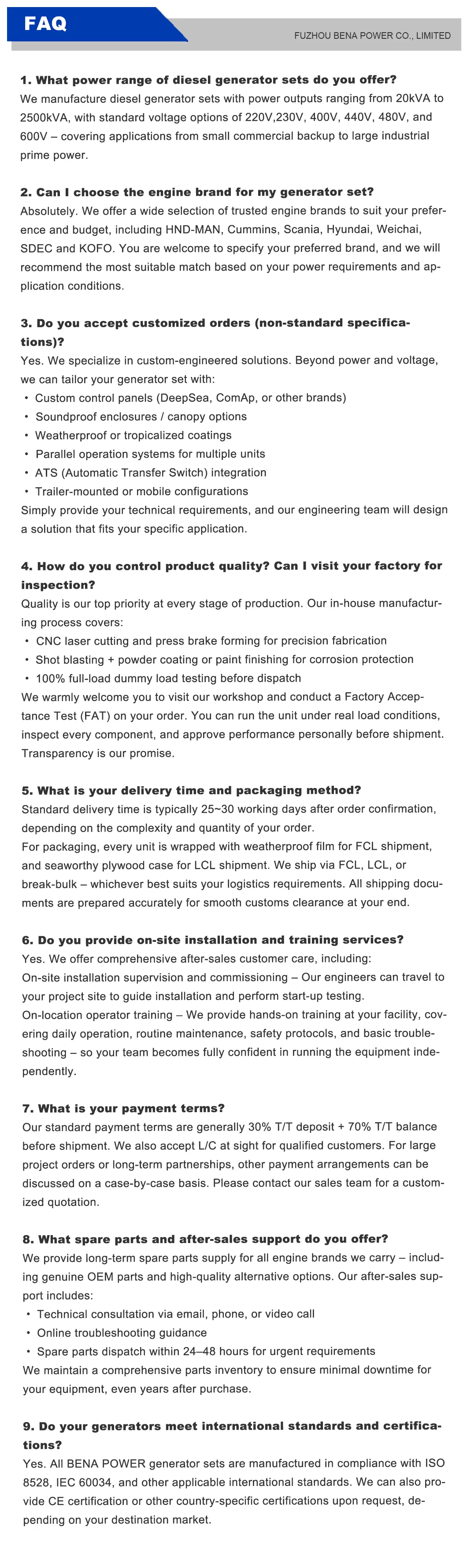 Factory Direct Sale Diesel Generator Set High Efficiency Emergency Backup Power for Factory Hotel Mall