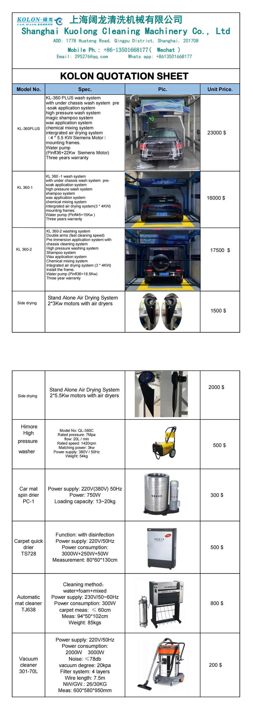 360 Non-Contact Automatic Car Washing Machine Diagram