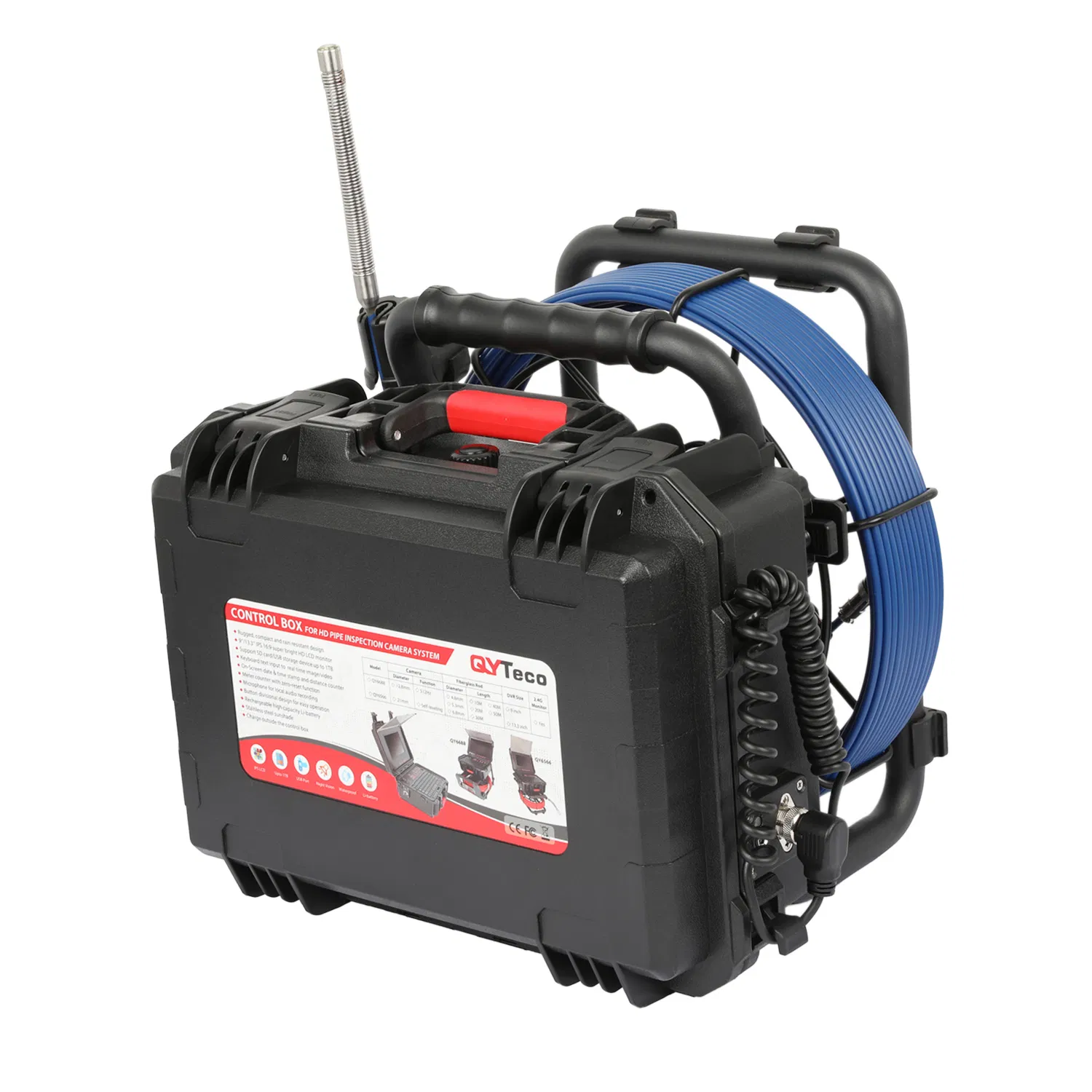 Qytech 12.8mm Camera Head 9 Inch 30m Cable Sewer Pipe Inspection Camera System with DVR