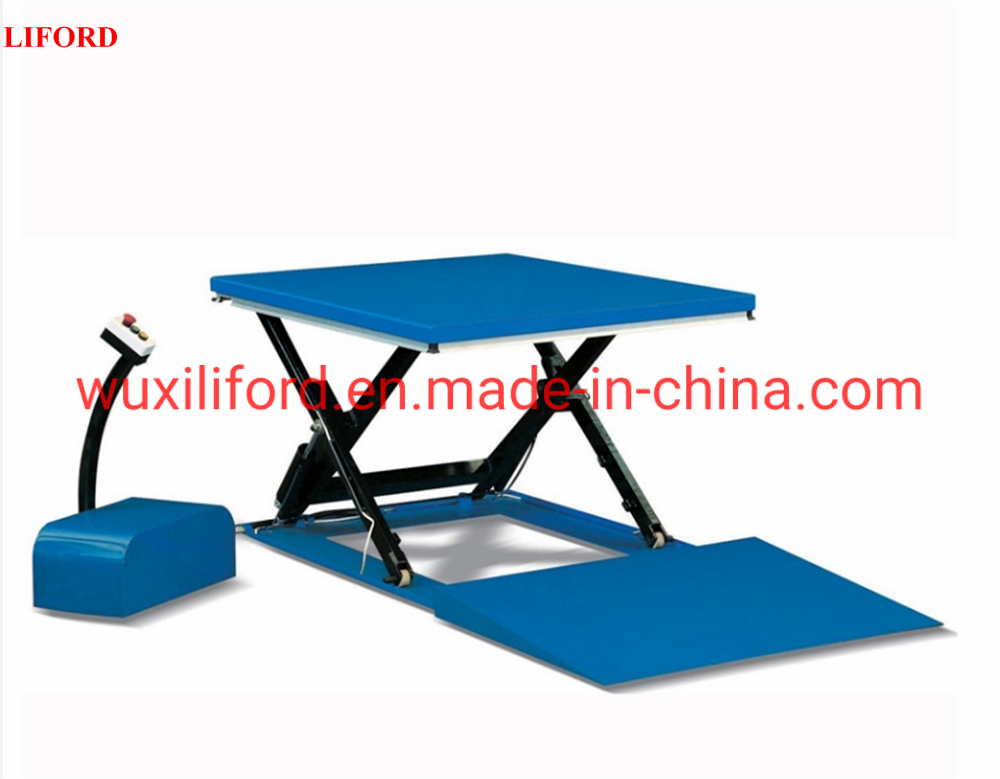 Capacity 1t 2t Low Profile Electric Scissor Lift Table Hydraulic Electric Scissor Lift Table Fixed Lifting Platform Super Low Cargo Scissor Lift Table Hy1001