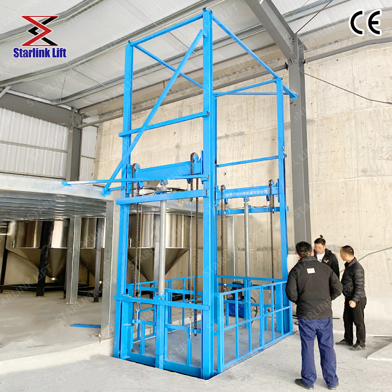 Wall-Mounted Hydraulic Material Lift 390-Inch Hydraulic Guide Rail Warehouse Cargo Lift Platform Cargo Hydraulic Lift