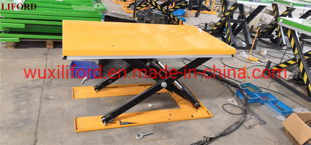 Capacity 1t 2t Low Profile Electric Scissor Lift Table Hydraulic Electric Scissor Lift Table Fixed Lifting Platform Super Low Cargo Scissor Lift Table Hy1001