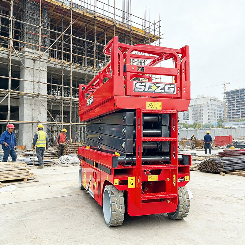 320kg 8-12m Self-Propelled Hydraulic Lift Mobile Electric Battery Dual Mast Steel Scissor Lift Platforms 4 Pers