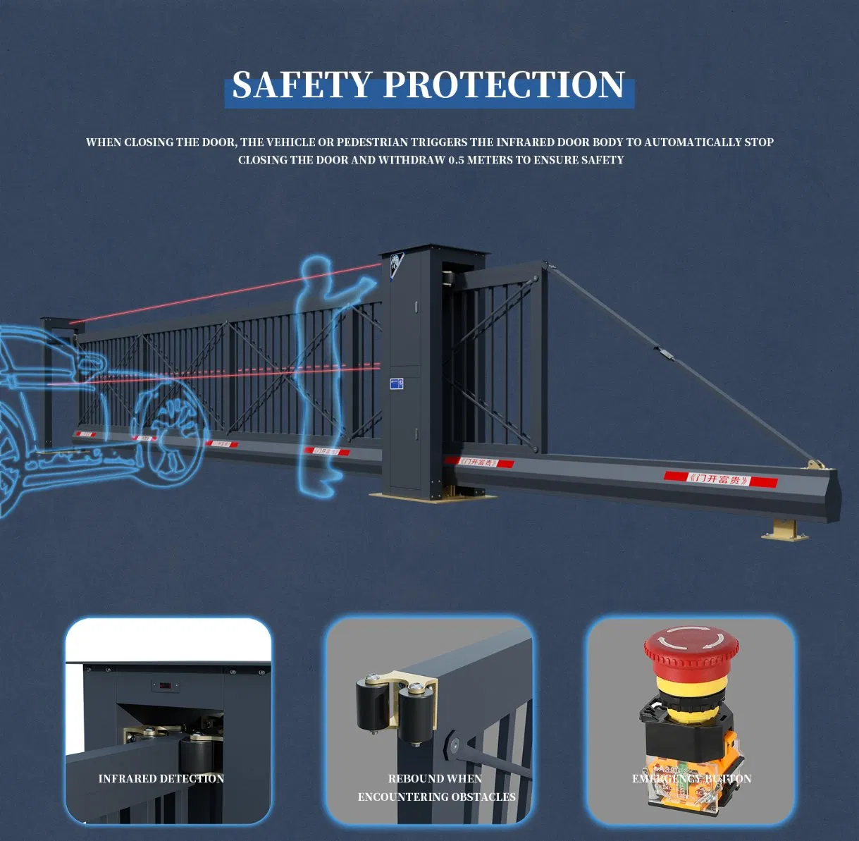 Xgy China Factory Modern Industrial Secure Design Electric Motor Opener Curved Fence Slide Gate Automatic Aluminium Cantilever Sliding Door for Houses Entrance