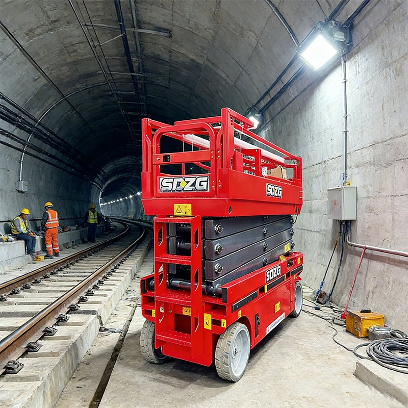 320kg 8-12m Self-Propelled Hydraulic Lift Mobile Electric Battery Dual Mast Steel Scissor Lift Platforms 4 Pers