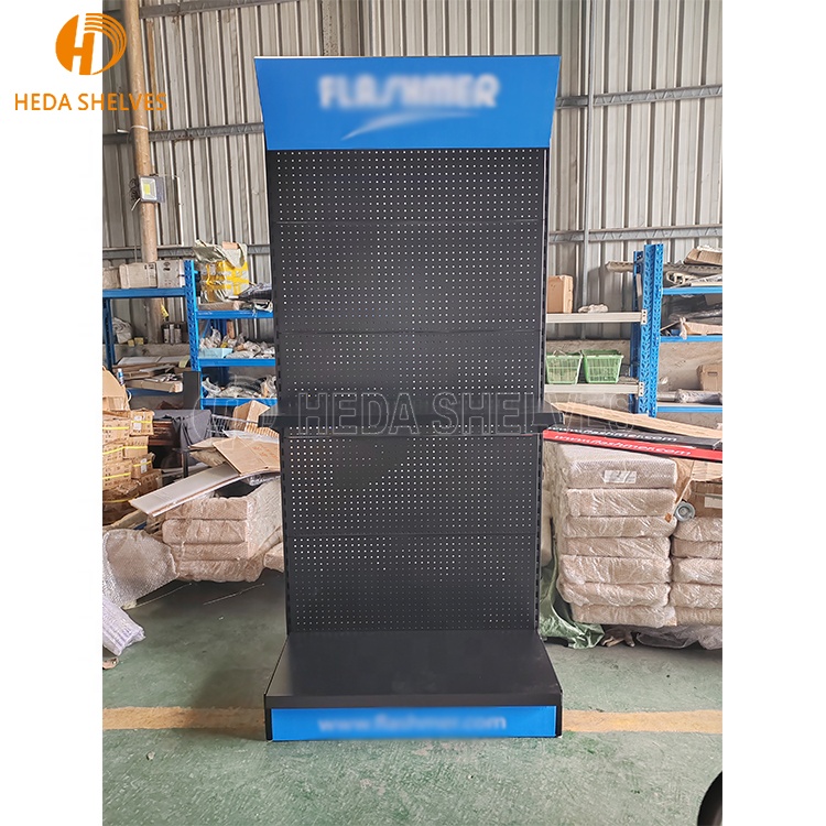 Promotional Floor Standing Metal Pegboard With Hook Hardware Tools Display Rack Shelf
