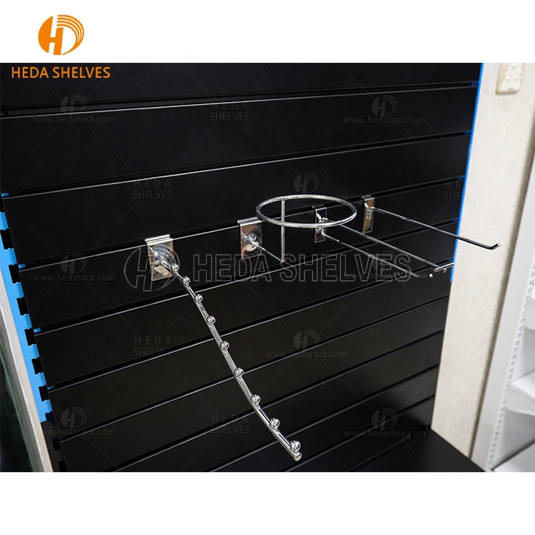 Factory Wholesale H-Shape Slatwall Tower Multifunctional Display Stand Made of Wood MDF Aluminium with Storage Cabinet