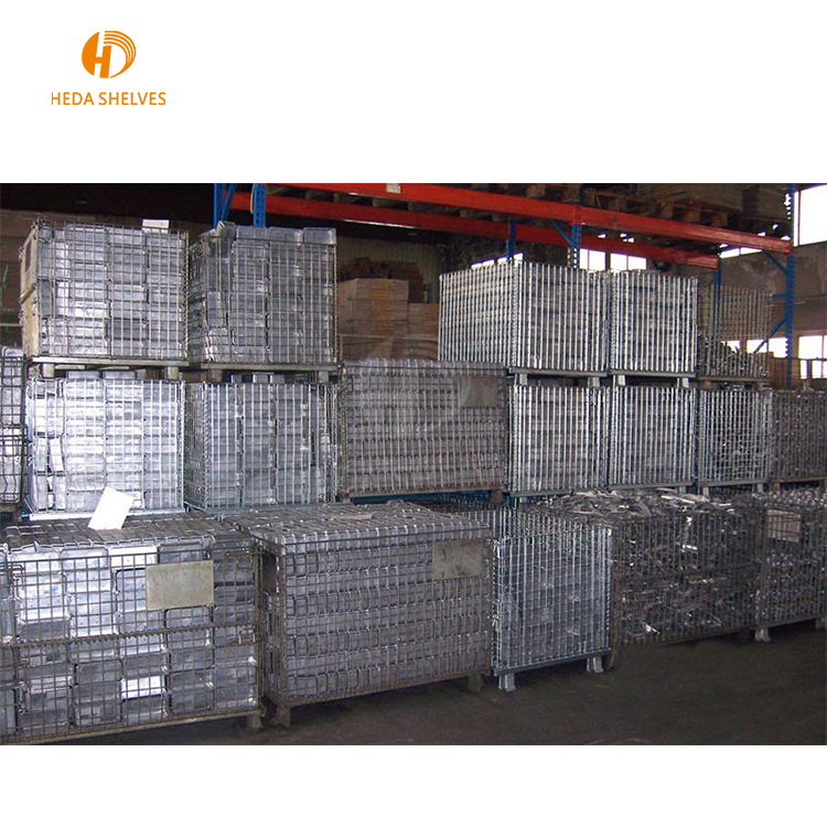 Wholesale Foldable Lockable Wire Mesh Transport Metal Storage Wire Mesh Pallet Cage