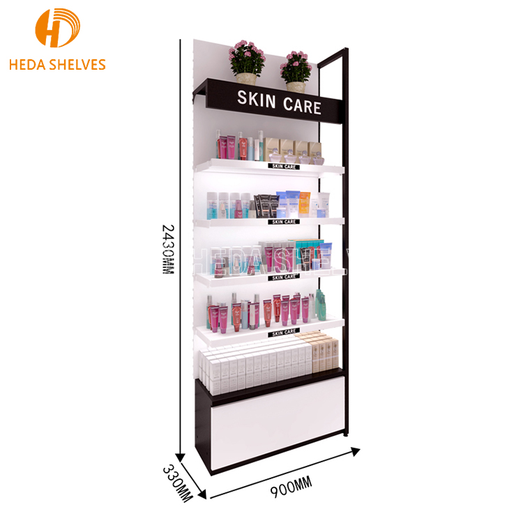 Custom Wooden Wall Cosmetic Shelves Display Cabinet and Makeup Display Wall Showcase