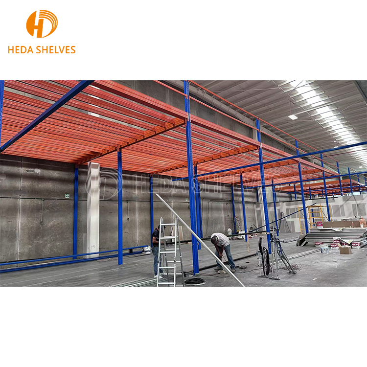 Heavy Duty Mesh Multi Tier Supported Mezzanine Floor With Stair Steel Industrial Warehouse Floor Platform Pallet Racking System