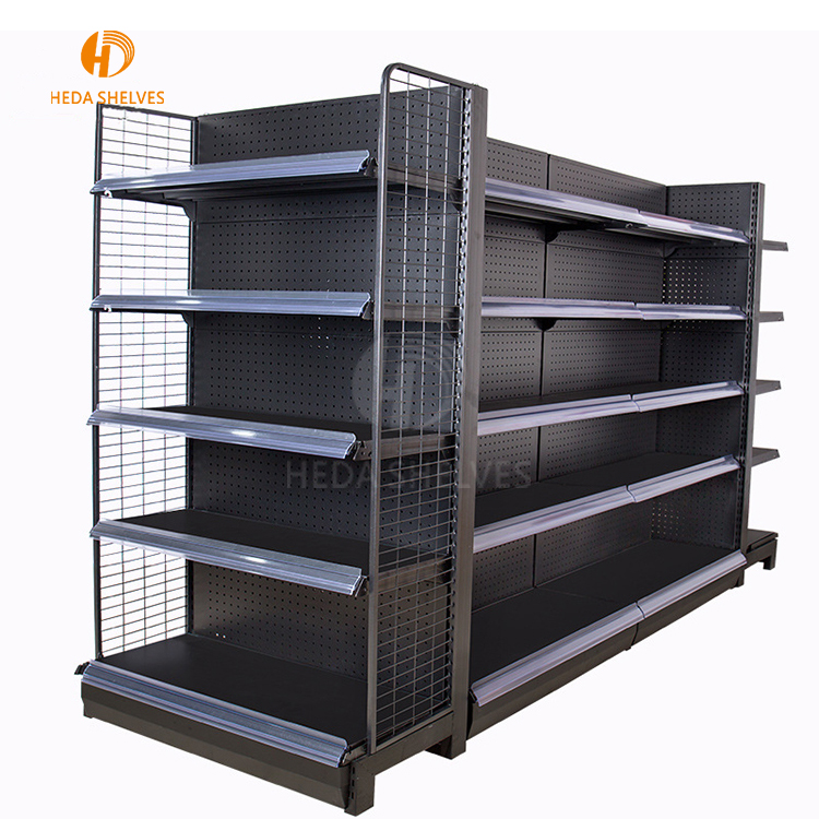 Customized Double-Sided Supermarket Shelving Gondola Light Duty Steel Gondola Shelf Rack for Display