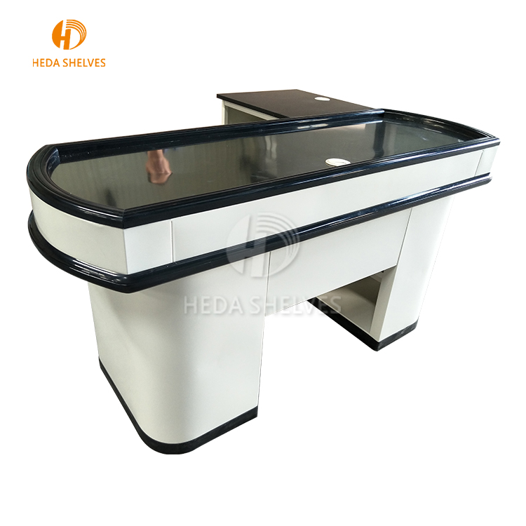 Fast Auto Cashier Counter Stainless Steel Supermarket Checkout Counter With Conveyor Belt