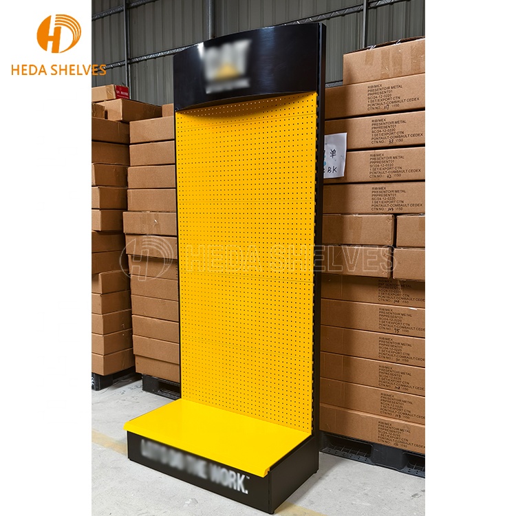Modern LED Light Hardware Tool Display Stand Floor-Standing Metal Pegboard Rack for Power Tools