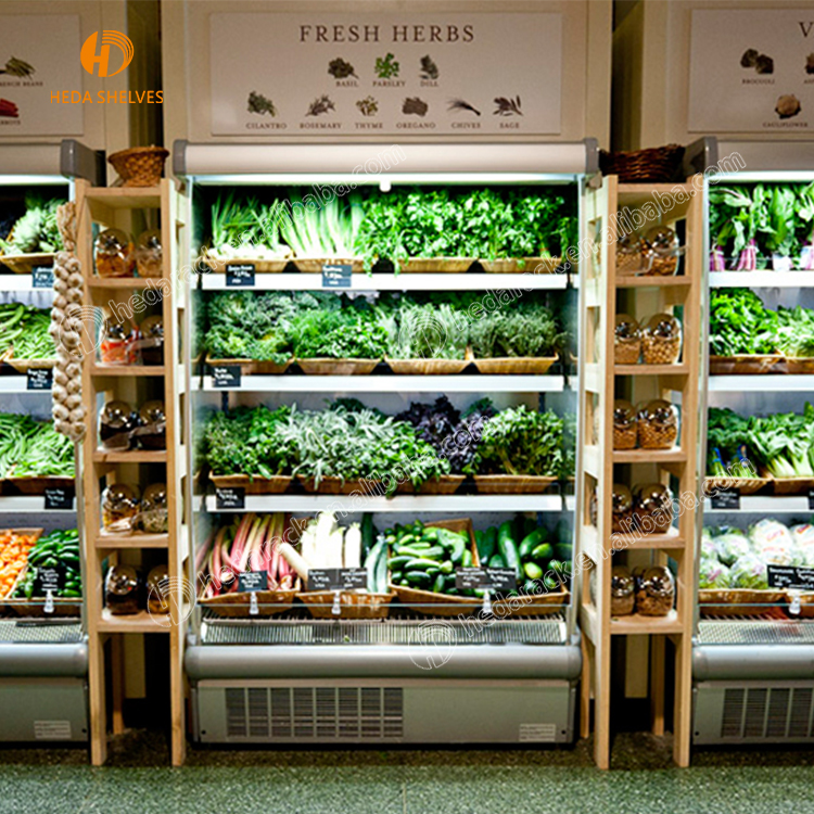 Supermarket Vegetable and Fruit Rack With Spray System Shelving