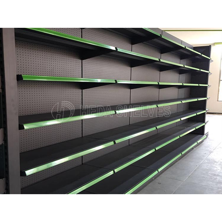 Fashion Q235B Steel Wood Display Stand Supermarket Shelves Gondola Rack