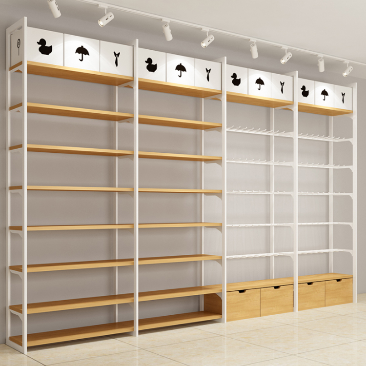 Fashion Style Cosmetic Retail Display Racks Wooden and Metal Display Stand for Miniso Shop