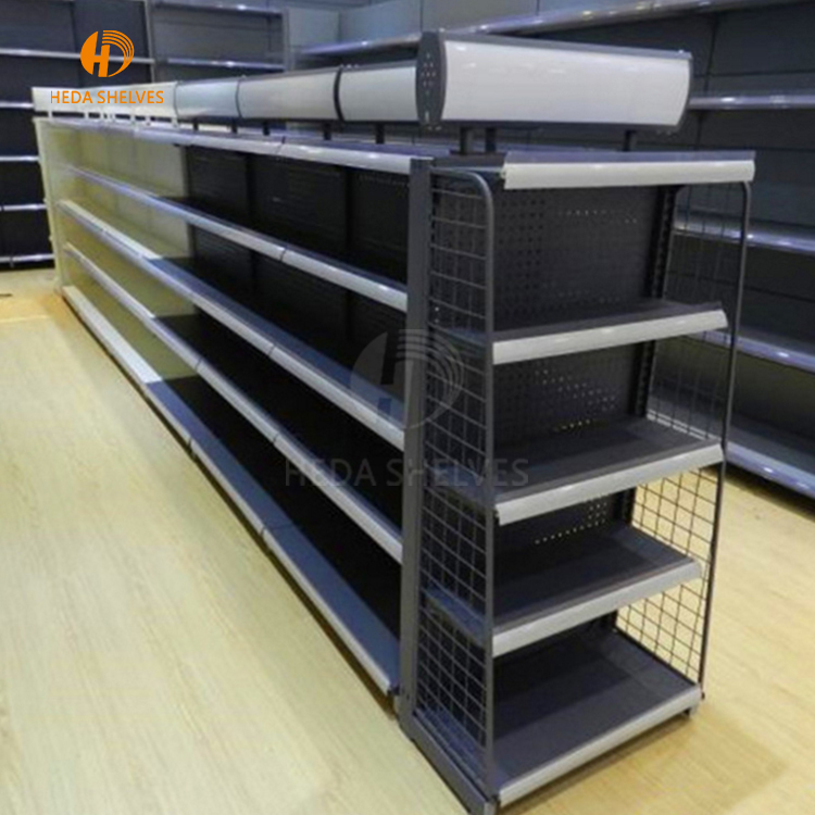 Customized Double-Sided Supermarket Shelving Gondola Light Duty Steel Gondola Shelf Rack for Display