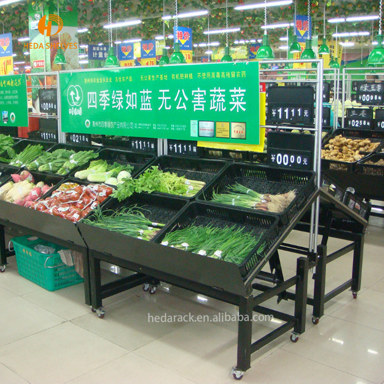 Super Markets Wood Fruit Stand Vegetable Rack for Fruit Shop Shelf