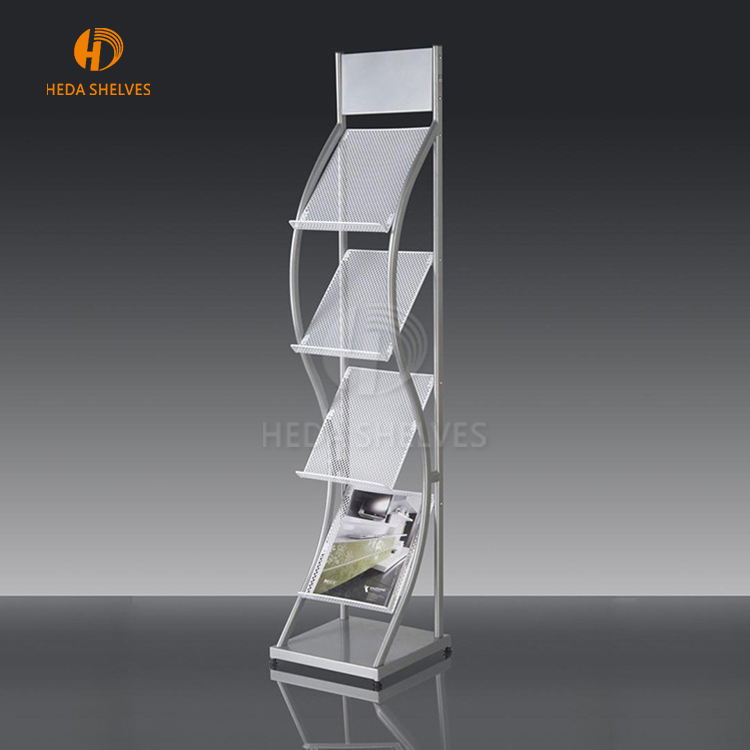Office Furniture 4 Tier Steel Iron Free Floor Standing Newspaper Rack detail 1