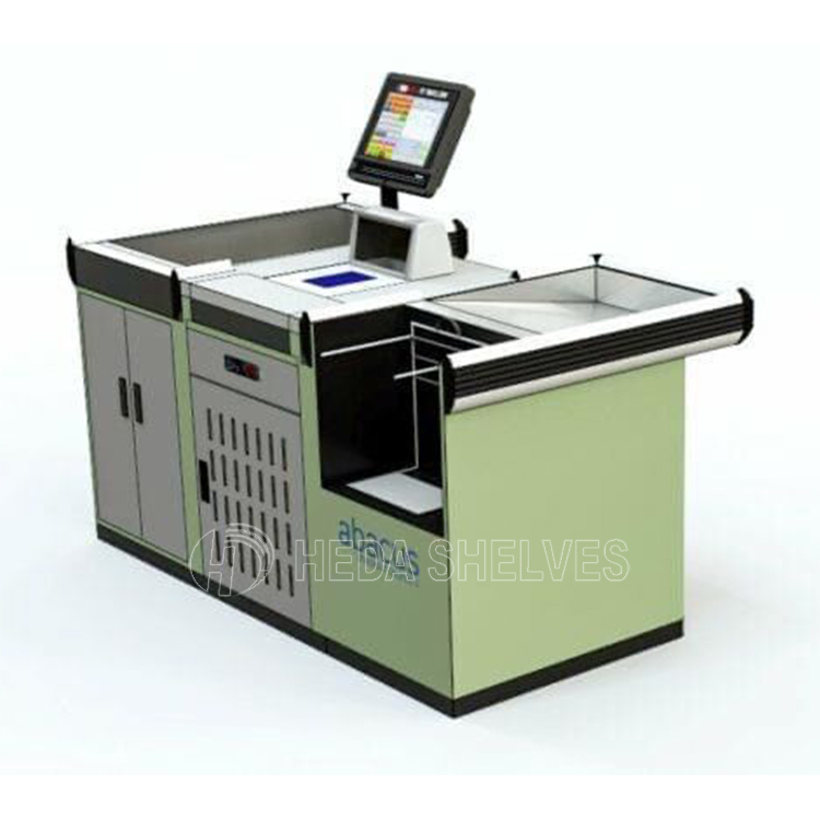 Convenience Store Simple Steel Wood Style Shop Equipment Supermarket Cashier Table Checkout Counter