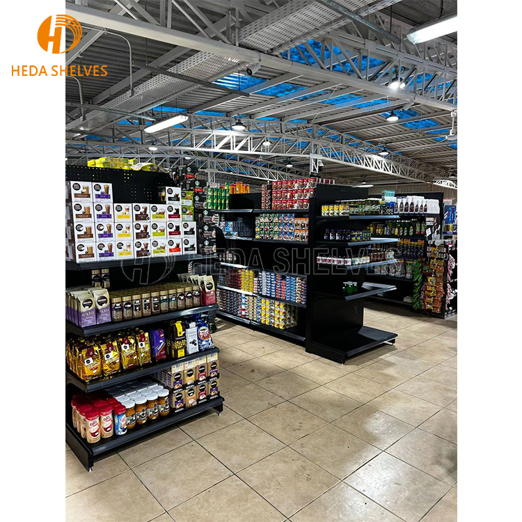 Good Quality Double-Sided Heavy Duty Iron Metal Gondola Rack Supermarket Display Stand