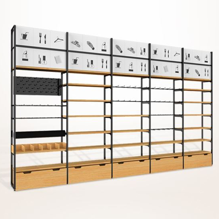 Fashion Style Cosmetic Retail Display Racks Wooden and Metal Display Stand for Miniso Shop