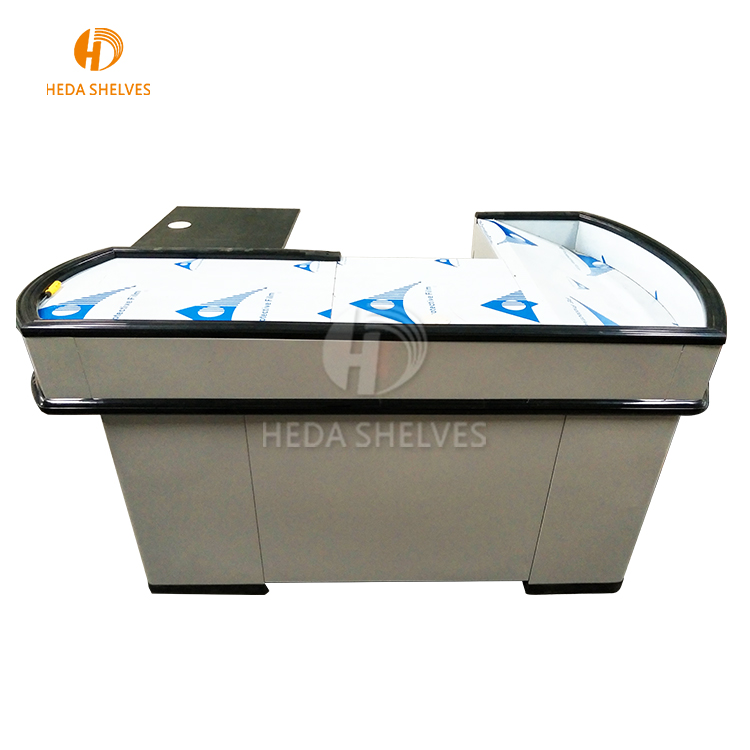 Fast Auto Cashier Counter Stainless Steel Supermarket Checkout Counter With Conveyor Belt
