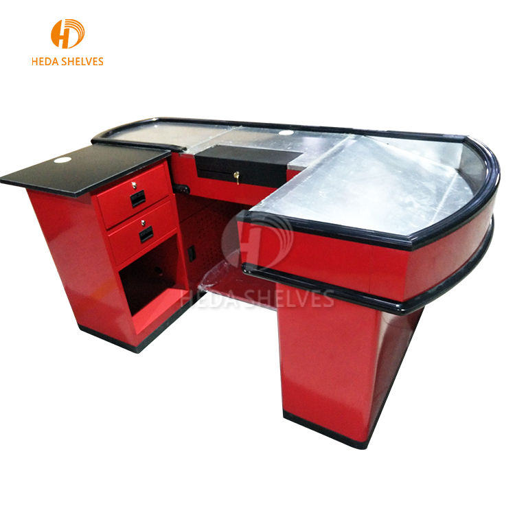 Fast Auto Cashier Counter Stainless Steel Supermarket Checkout Counter With Conveyor Belt