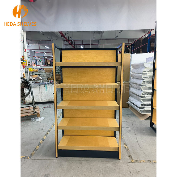 Custom Shop Supermarket Metal Wooden Grain Display Stand Gondola Shelving Single-sided Supermarket Shelves Super Market Racks