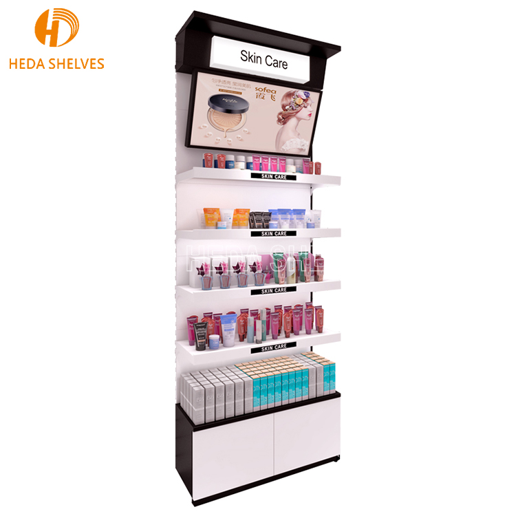 Custom Wooden Wall Cosmetic Shelves Display Cabinet and Makeup Display Wall Showcase