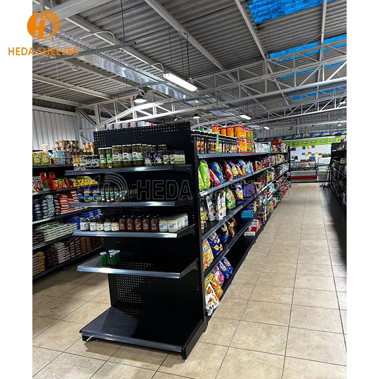 Good Quality Double-Sided Heavy Duty Iron Metal Gondola Rack Supermarket Display Stand
