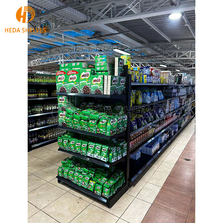 Heavy-Duty Single/Double-Sided Gondola Metal Supermarket Display Racks Modern Iron Steel Grocery Shelves for Store Use