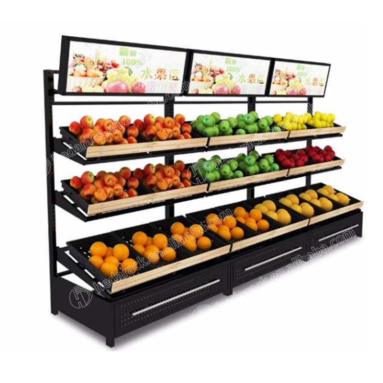 3 Tier Supermarket Fruit Vegetable Display Rack Shelf