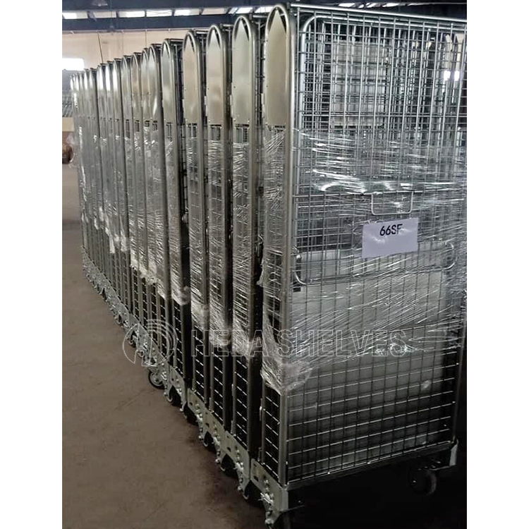 Wire Mesh Warehouse Roll Container Foldable Roll Trolley Logistic Cart