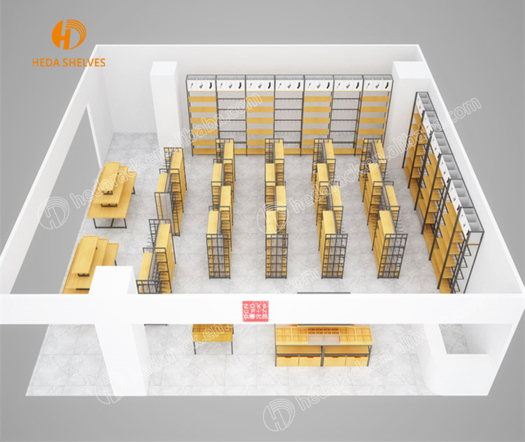 Retail Store Wood Shelving Supermarket Display Metal Shelf and Grocery Island Wooden Gondola